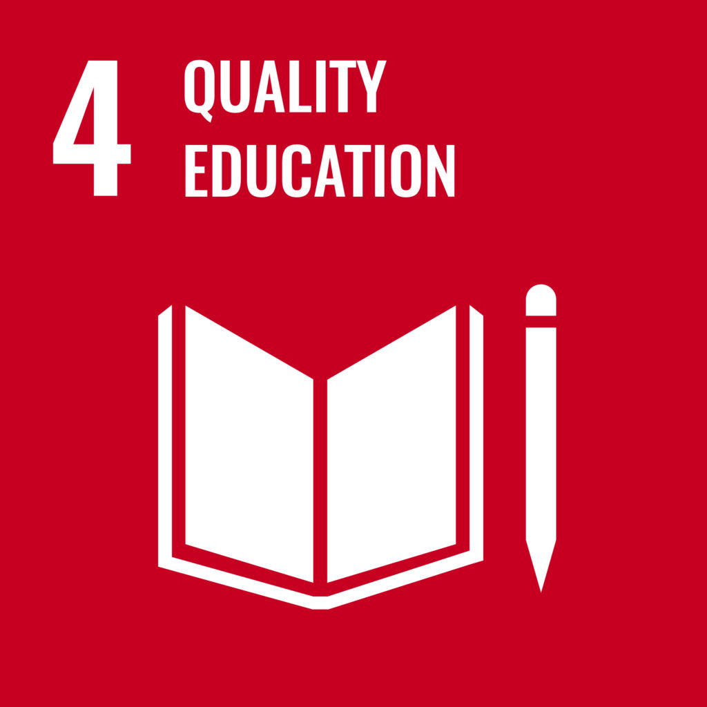 SDG 4 Quality Education icon representing the international school music project “Music Unites Us”, where students from Mainz, Ostrava and Porto learn and perform together